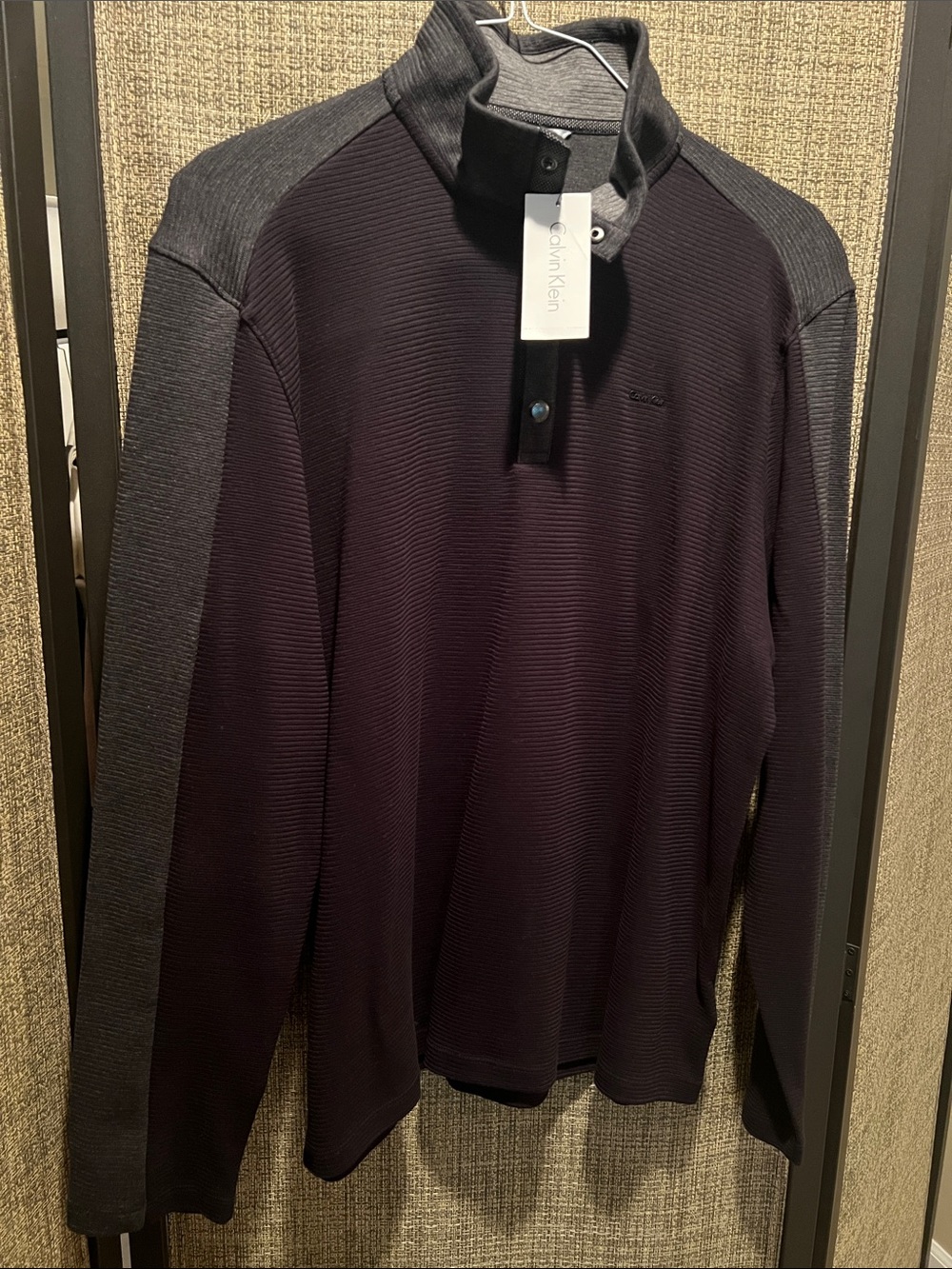 Calvin Klein Two-Tone Quarter Snap Pullover - Black & Charcoal
